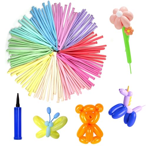100 Stück Modellierballons mit Pumpe Lange Bunte Ballons für Hochzeit Geburtstage Partys Dekoration von Pynzeka