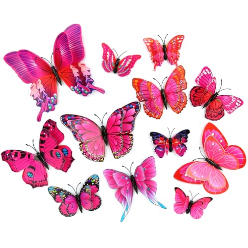 12 Stück 3D Schmetterlinge Wandtattoos Schmetterlinges Deko Schmetterlinge Aufkleber Dekorationen für Schlafzimmer Garten Hochzeitsdekoration von Pynzeka