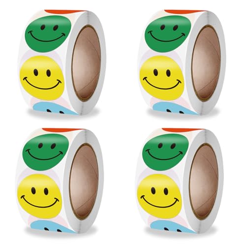 4 Rollen 2000 Stück Smiley Aufkleber selbstklebend für Belohnungsaufkleber Partydekorationen von Pynzeka