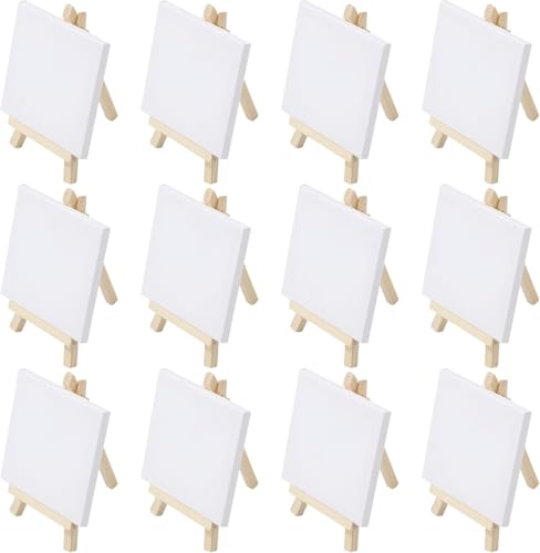 Mini-Leinwand mit Staffelei, Leinwand, 10 x 10 cm, Mini-Tischstaffelei, 15 x 8 cm, zum Zeichnen, Tischdekoration und Basteln, 12-teilig von Pynzeka
