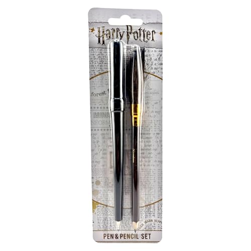 HARRY POTTER Stift und Bleistift Set (Zauberstab und Besen Design) Kugeschreiber, Stifte-Set Geschenke für Frauen und Männer - Offizielles Lizenzprodukt von Pyramid International