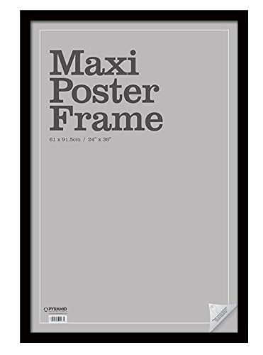 Pyramid Maxi-Bilderrahmen aus schwarzem Holz, für Bilder/Foto/Poster, Größe 61 x 91,5 cm, Sicherheits-Plexiglasur, 66 x 1.5 x 96 cm von Pyramid International