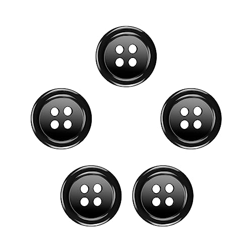 Knöpfe Harz Buttons 15mm Schwarz Knopf 4 Löcher Knöpfen zum Basteln 80 Stück Rund Hemdknöpfe mit Aufbewahrungsbox für Kleider Nähen DIY Handwerk und Deko von Pyroclasia
