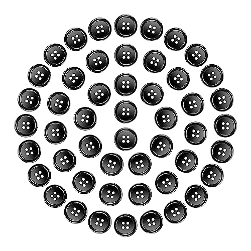 Knöpfe Harz Buttons 18mm Schwarz Knopf 4 Löcher Knöpfen zum Basteln 50 Stück Rund Hemdknöpfe mit Aufbewahrungsbox für Kleider Nähen DIY Handwerk und Deko von Pyroclasia