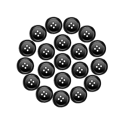 Knöpfe Harz Buttons 25mm Schwarz Knopf 4 Löcher Knöpfen zum Basteln 20 Stück Rund Hemdknöpfe mit Aufbewahrungsbox für Kleider Nähen DIY Handwerk und Deko von Pyroclasia