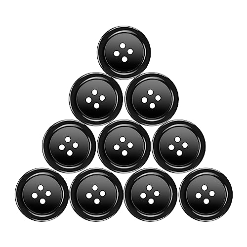 Knöpfe Harz Buttons 30mm Schwarz Knopf 4 Löcher Knöpfen zum Basteln 10 Stück Rund Hemdknöpfe mit Aufbewahrungsbox für Kleider Nähen DIY Handwerk und Deko von Pyroclasia