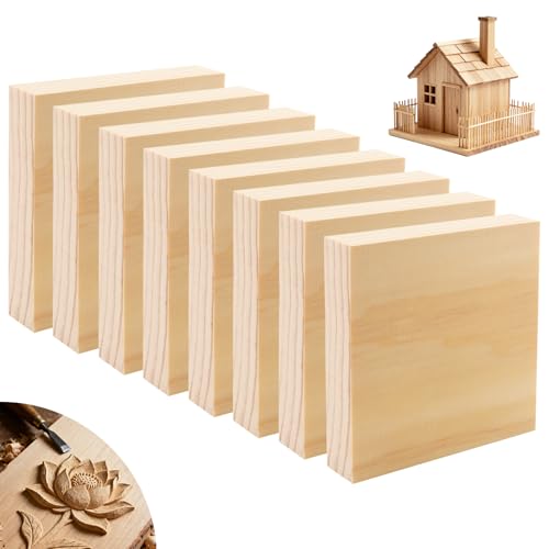 Pyroclasia 8 Stück Holzwürfel 10X10X2cm Unlackierte Holzblöcke Holzbretter zum Basteln Holzblock Holzklotz Massiv Restholz Holzzuschnitt Kiefernholzbretter für Holzschnitzerei DIY Holzuntersetzer von Pyroclasia
