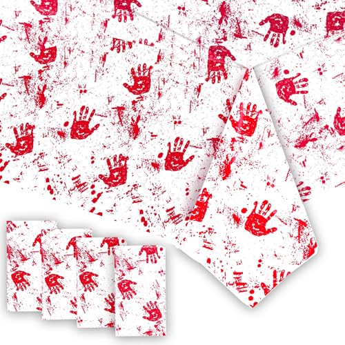 Pyrrhiax Blutige Handabdruck-Tischdecke, Einweg-Tischdecke mit Blutspritzer-Thema, Kunststoff-Tischdecke mit roten Handabdrücken für Halloween, Horror-Themen-Party-Dekorationen und gruselige Pyrrhiax Blutige Handabdruck-Tischdecke, Einweg-Tischdecke mit Blutspritzer-Thema, Kunststoff-Tischdecke mit roten Handabdrücken für Halloween, Horror-Themen-Party-Dekorationen und gruselige von Pyrrhiax
