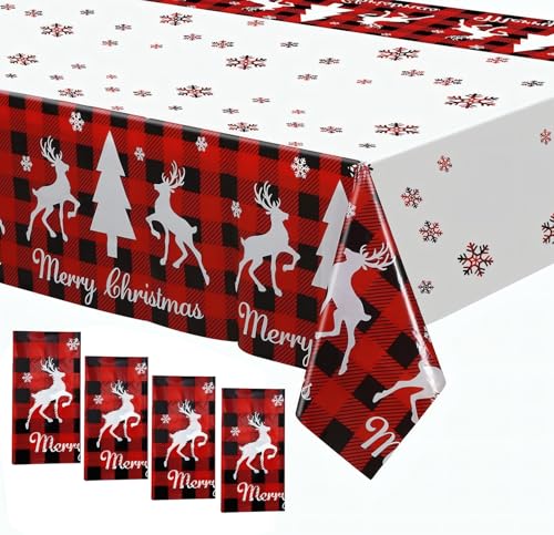 Pyrrhiax Elch-Hirsch-Tischdecke, Einweg-Kunststoff-Tischdecke für Weihnachten, Party, Dekoration, 4 Stück Pyrrhiax Elch-Hirsch-Tischdecke, Einweg-Kunststoff-Tischdecke für Weihnachten, Party, Dekoration, 4 Stück von Pyrrhiax