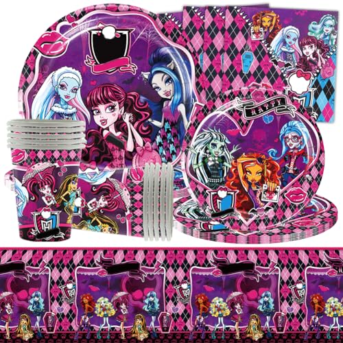 51pcs Monster Partygeschirr Set, Monster Geburtstag Partygeschirr, Essteller, Servietten, Papierbecher, Tischdecke,Geburtstagsparty Deko Set - 10 Guests von PyrrlicToy