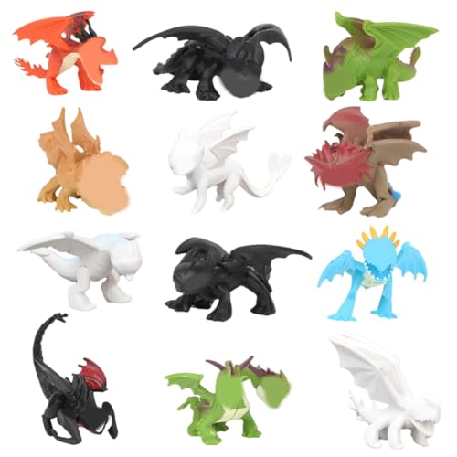 Dragon Figuren, Cartoon Kuchen Figuren, 12 pcs Dragon Geburtstag Dekoration, Drachen Action Figuren Cartoon Mini Harz Figuren Ideal Als Kleines Geschenk für Kinder Ab 3 Jahren von PyrrlicToy