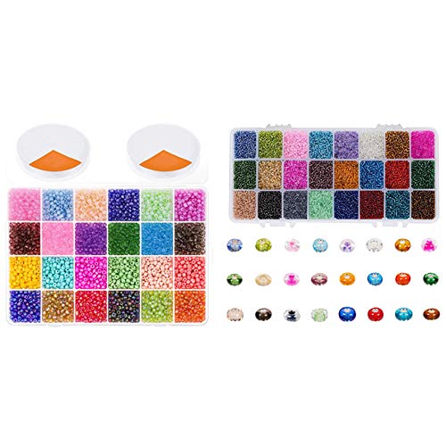 Pyugxab Rocailles-Perlen, 4 mm, klein, Regenbogenfarben, 38400 Stück, 2 mm, runde Glasperlen, 9000 Stück von Pyugxab