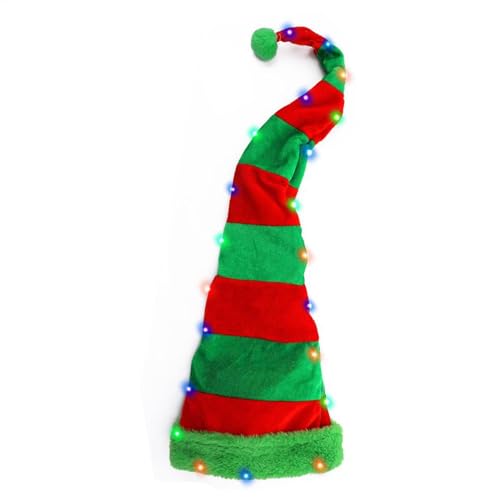 Beleuchtete Weihnachtsmannmütze, beleuchtete Weihnachtsmütze, gestreifte Urlaubsmütze, Neujahrs-Foto-Requisiten, Weihnachtsmütze für Kinder, beleuchtete Weihnachtsmannmütze, Weihnachtsstrumpfmütze von Pzuryhg