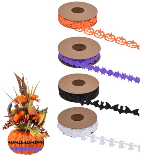 Halloween Ribbon Set, 4 Rolls Wreath Wrap Ribbon, Polyester Pumpkin Bat Ghost Web Sewing Crafts, Perfect for Halloween Party Decorations, Versatile Trim Embellishment for Projects, 8.5x8.5x2.3cm Halloween Ribbon Set, 4 Rolls Wreath Wrap Ribbon, Polyester Pumpkin Bat Ghost Web Sewing Crafts, Perfect for Halloween Party Decorations, Versatile Trim Embellishment for Projects, 8.5x8.5x2.3cm von Pzuryhg