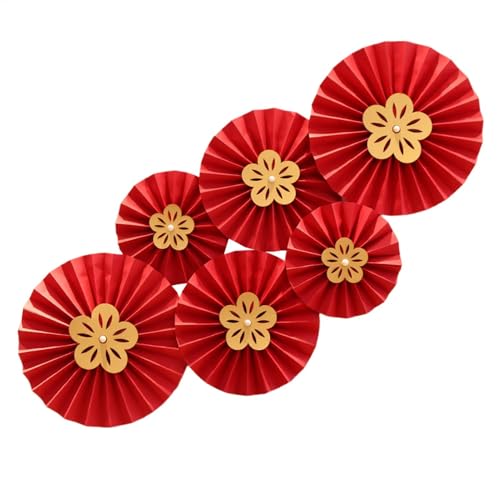 Papierfächer für chinesisches Neujahr, rot, 6 x faltbare Fächer, Party-Dekorationen, kreative Papierfächer, Partys, Wanddekoration für Junggesellinnenabschied, Weihnachten von Pzuryhg