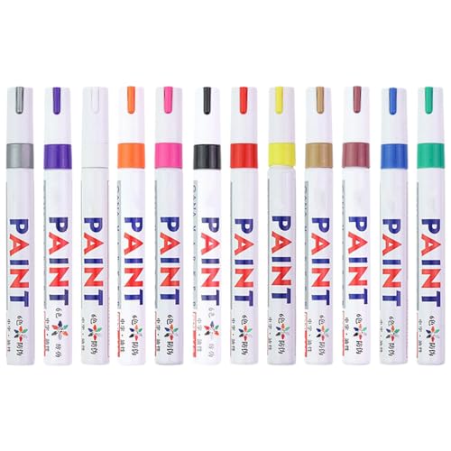 Pzuryhg Farbmarker, Permanent-Marker, Aluminiumstabmaterial, 12 x schnell trocknende, permanente, wasserfeste Stifte auf Ölbasis, Kunsthandwerk für Steinmalerei, , Stoff, Keramik, Metall und von Pzuryhg