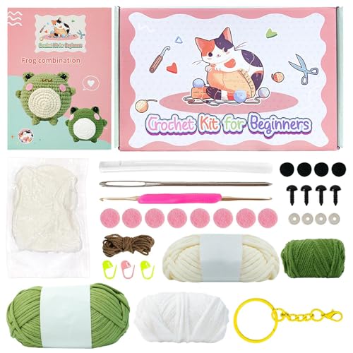 Pzuryhg Frog Crochet Kit, Animal Yarn Set, 15.5x7.7x24cm Beginner-Friendly Craft Kit with Hooks, Accessories, Step-by-Step Video Guide for Adults and Kids, Soft Plush Project for Creative Fun von Pzuryhg