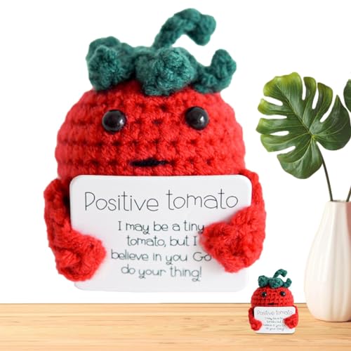 Pzuryhg Inspirierende Tomate gestrickt | Handgemachte emotionale Unterstützung Tomate mit inspirierender Karte - niedliche emotionale Unterstützung, Emotionsspielzeug für Ermutigung, Party, Zuhause von Pzuryhg