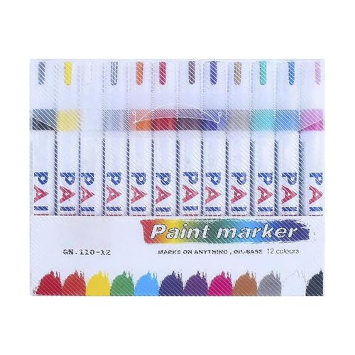 Pzuryhg Permanente Marker auf Ölbasis, Aluminiumstab, schnell trocknend, wasserfest, ideal für Steinmalerei, , Stoff, Keramik, Metall und mehr, 14,3 x 1,4 cm, 12 Stück von Pzuryhg
