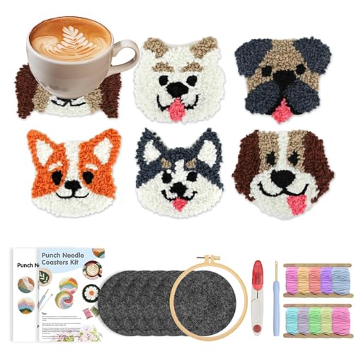 Pzuryhg Stanznadel-Untersetzer-Set, Anfänger-Stickerei-Bastelset mit Garn und Reifen, tragbares Tufting-Zubehör für Teppichwerkstatt, Heimdekoration, handgefertigtes Kunstprojekt, kreative von Pzuryhg