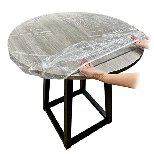 Runde Spanntischdecke,Wasser- und ölbeständig,transparente Vinyl-Spanntischdecke,transparenter Tischschutz,runde Tischdecke für 90–110 cm große Tische,elastische Kante,transparenter Tischdeckenschutz von Pzzsdato