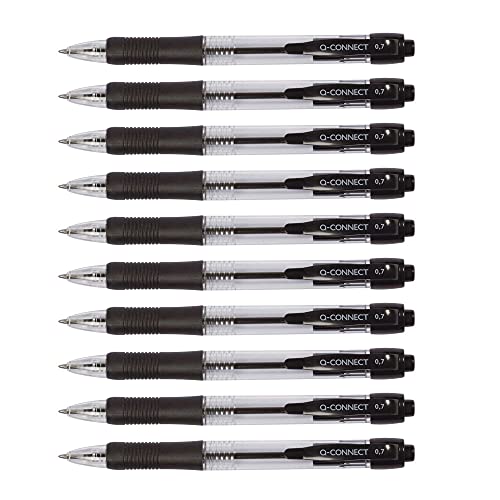 Kugelschreiber Q-Connect, Einwegkugelschreiber mit Druckmechanik, 0,7mm, 10 Stück, Farbe:schwarz von Q-Connect