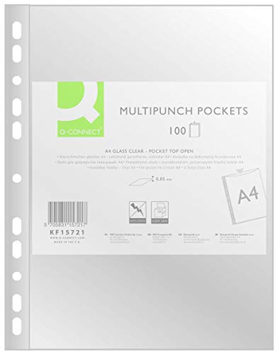 Punched Pockets Q-CONNECT, PP, A4, cristal, 50 micron, 100pcs Punched Pockets Q-CONNECT, PP, A4, cristal, 50 micron, 100pcs von Q-Connect