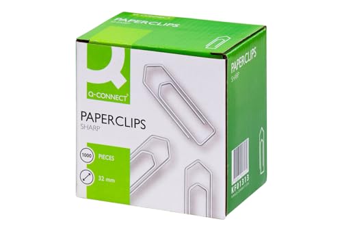 Q-Connect 32 mm Reißfeste Büroklammern (1000 Stück, Grau, Metall) von Q-Connect