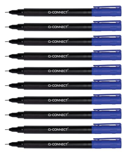 Q-Connect CD DVD BD Marker/Marker Stift Stärke: 0,4 mm/Blau / 10 Stück - 10er Pack/Wasserfest/zum Schreiben auf Glas, Kunststoff, Metall, Porzellan, Folie/auf Alkoholbasis/Ungiftig von Q-Connect