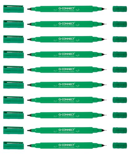 Q-Connect CD DVD BD Marker Doppelspitze/Marker Stift Stärke: mit einer ultrafeinen 0,4 mm Harzspitze und einer 1,0 mm Acrylfeder/Grün / 10 Stück - 10er Pack/Wasserfest/Ungiftig von Q-Connect