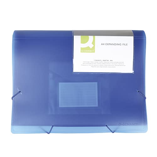 Q-Connect Fächermappe Organizer mit Gummiband / 6 Fächer/Trennstreifen/Taschen/PP/Dokumentenmappe A4 / Transparent Blau/hat Fächer mit Indexfenstern und Indexen von Q-Connect