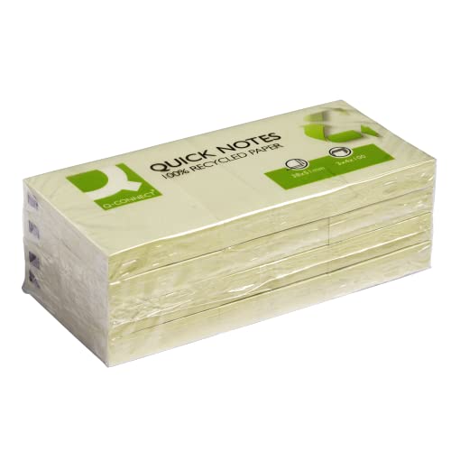 Q-Connect Haftnotizblock Quick Notes, 38 x 51 mm, wiederverwendbares Recyclingpapier – Gelb, 12 Stück von Q-Connect