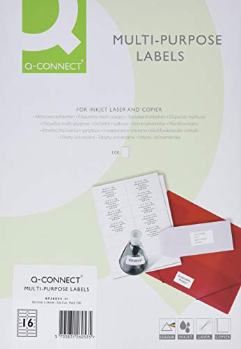 Q-Connect KF02246 Mehrzweck-Etiketten, 105 x 148 mm, 4 Stück pro A4-Blatt (500 Stück), weiß, weiß, 100 Stück von Q-Connect