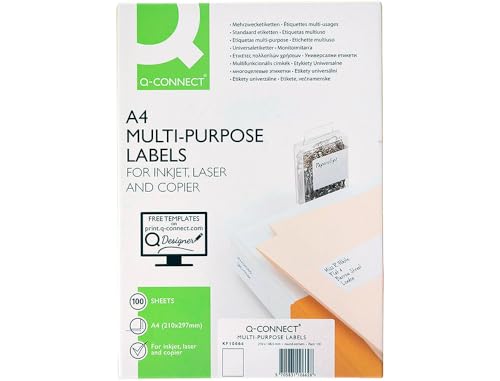 Q-Connect Etiketten Selbstklebend / 210 x 297 mm / 100 Blatt A4 / Weiß/Adressaufkleber Bedruckbar Adressetiketten Aufkleber Universal Klebeetiketten Haushaltsetiketten Q-Connect Etiketten Selbstklebend / 210 x 297 mm / 100 Blatt A4 / Weiß/Adressaufkleber Bedruckbar Adressetiketten Aufkleber Universal Klebeetiketten Haushaltsetiketten von Q-Connect