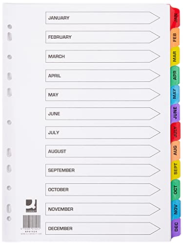 Q-Connect Karteikarten KF01524, mehrfach gelocht, Januar-Dezember, mehrfarbig, A4, vorgedruckte Registerkarten Q-Connect Karteikarten KF01524, mehrfach gelocht, Januar-Dezember, mehrfarbig, A4, vorgedruckte Registerkarten von Q-Connect