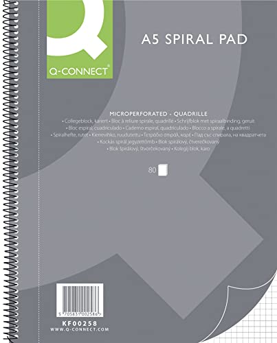 Q-Connect Spiral-Notizblock A5 Kariert / 80 Blatt / 160 Seiten/Notizbuch Spiralblock Collegeblock/Notizblock mit Spiralbindung/Schulblock Schreibblock von Q-Connect