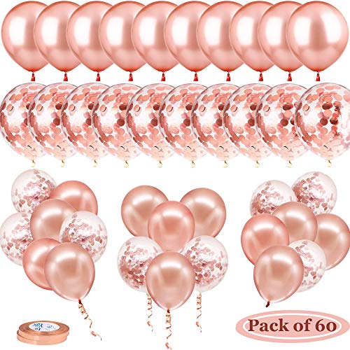 Q-WOOFF 60 Ballons Rosegold,Deko Rosegold, Enthält 30 Roségold Luftballons und 30 Konfetti Luftballons, 2 Rollen Klebeband für Hochzeit Geburtstag Brautgeschenk Babyparty Party Dekoration von Q-WOOFF