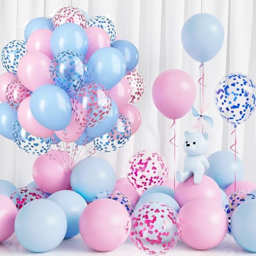 Q-WOOFF 60 Rosa und Blaues Luftballon Set, 12 Zoll Einschließlich 20 Hellrosa, 20 Hellblaue, 10 Rosa Pailletten, 10 Blaue Pailletten，Geburtstag Hochzeit Kinder Baby Shower Party Dekorationen von Q-WOOFF