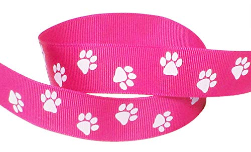 Q-YO Paw Prints Band zum Basteln - High School Spirit Ripsband für Brustkrebs-Bewusstseinsprodukte, Geschenkverpackungen, Cheer Bows, Pony-Luftschlangen (4,5 m, 2,2 cm, weiße Pfote, Hot Pink) von Q-YO