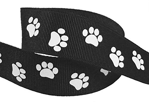 Ripsband mit Pfotenabdrücken zum Basteln, für Geschenkverpackungen, Cheer Bows (9,1 m oder 2 x 4,5 m, weiße Pfote, Schwarz) von Q-YO
