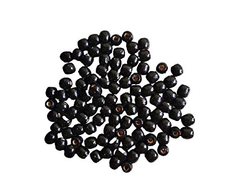 Q1 Beads Natürliche ovale Holzperlen mit großem Loch für Schmuckherstellung, Bastelzubehör und Mehrzweckzweck, 100 Stück, Schwarz, 100 Stück (16 x 17 mm, Loch 10 mm, schwarze Farbe) von Q1 Beads