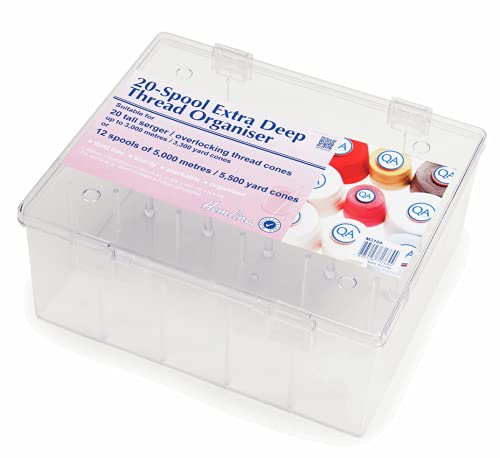 QA Thread Garnbox für 20 Overlock-Konen – Robust – Übersichtlich | Nähgarn-Box, Nähgarnhalter zur Aufbewahrung von Nähzubehör | Ideale Aufbewahrungsbox zur Nähgarnaufbewahrung von Overlock-Konen von QA Thread