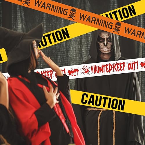 QADWJC Halloween Deko Warnband 3PCS,Gelb Klebeband Absperrband,Gefahren Warnband,Schrägband Bündel für Garten Zombie Party Gefahr Gefahrenbereiche. von QADWJC