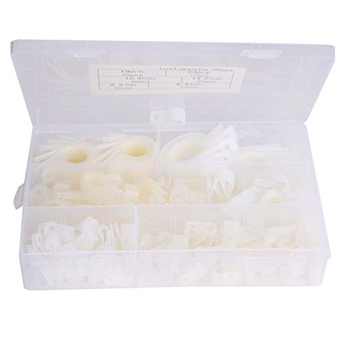 200 Stück Kunststoff Nylon Kabel klemme, Schraub befestigung R Typ Drähte Kabel Clip, R Typ P Typ Drahtclip Befestigungs elemente Sortierte Box (200 pieces - White nylon R-type clamp) von QANYEGN