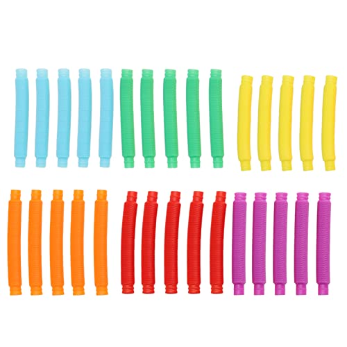 30 Stück Hüpfrohre, Hüpfrohr-Sensorspielzeug, Dehnbare Und Biegbare Zugrohrspielzeuge Gelb Orange Blau Lila Grün (17 Mm) von QANYEGN