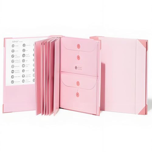 Dokumenten-Organizer-Folio mit Etiketten: Persönlicher Familien-Dokumenten-Organizer-Ordner – Life Binder Organizer Kit mit Taschen, idealer Familien-Notfallordner for wichtige Dokumente(Pink) von QAONEAY