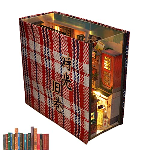 QARIDO 2 Pcs Book Nook Regaleinsatz - 3D-Puzzle-Buchecke mit transparentem Staubschutz,Retro Holz Buchecke Puzzle LED Elegantes Bauset für Wohnkultur Kinder ab 14 Jahren von QARIDO