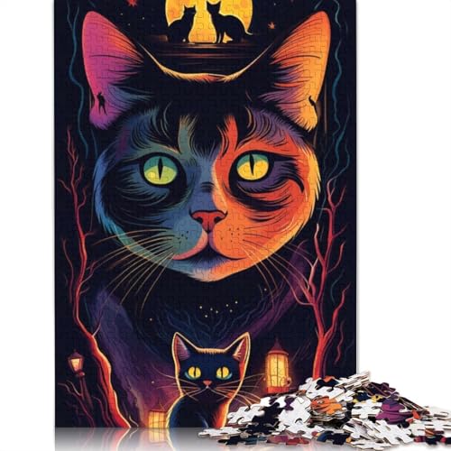 Halloweenpuzzle 1000 Teile für Erwachsene, Katze, Halloween-Geschenkpapier, Puzzles für Erwachsene, 1000 Teile (38 x 26 cm) von QASEYIPV
