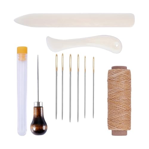QAUUCP Buchbinder Set Buchbindeset, Starter-Werkzeugset, Falzbein, Papierfalter, gewachster Faden, Ahle, Nadeln mit großem Öhr for die DIY-Buchbindung(Type2) von QAUUCP