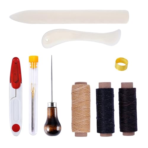 QAUUCP Buchbinder Set Buchbindeset, Starter-Werkzeugset, Falzbein, Papierfalter, gewachster Faden, Ahle, Nadeln mit großem Öhr for die DIY-Buchbindung(Type6) von QAUUCP